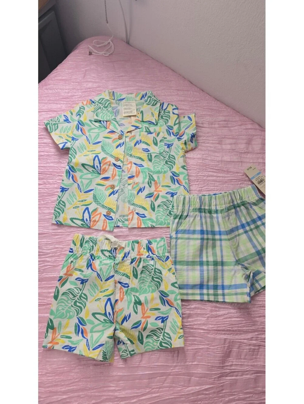 First Impressions Baby Boy 3-6M Tropical Shirt & Shorts Set + Plaid Shorts NWT